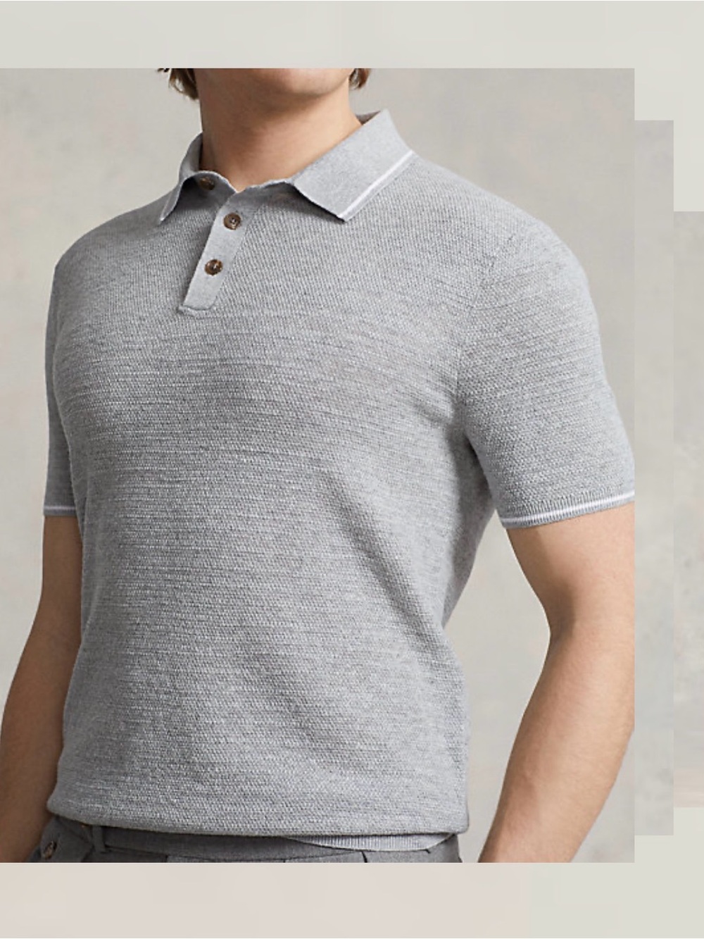 Polo Ralph Lauren Gray Cotton Linen Knit Polo Shirt Men’s Small